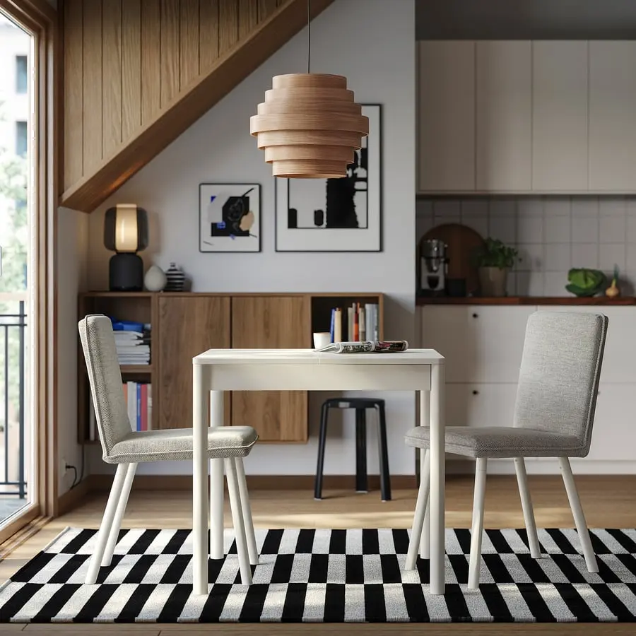 Set masa + 2 scaune Ikea Tonstad/Viarp 80/120x70 (Alb/Bej-maro)