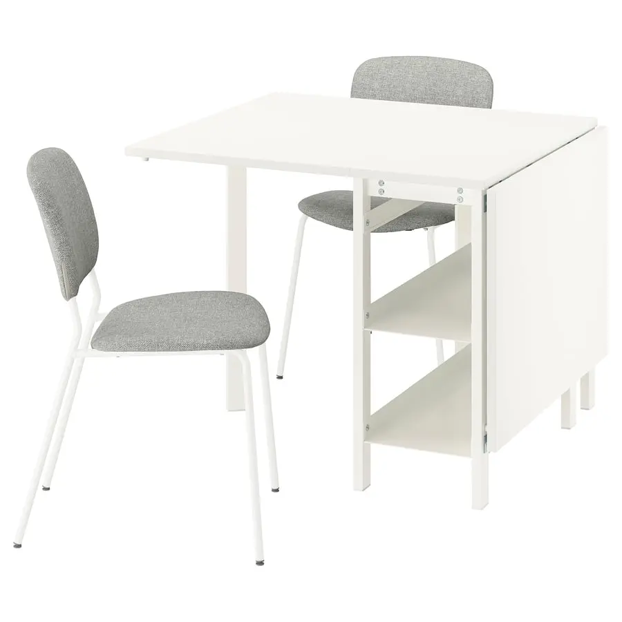 Set masa + 2 scaune Ikea Vihals/Tibbleby 39/95/151x90 (Alb/Bej-gri)