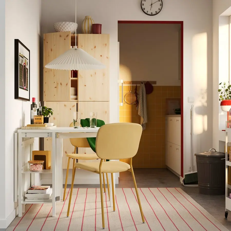 Set masa + 2 scaune Ikea Vihals/Tibbleby 39/95/151x90 (Alb/Galben) - 5