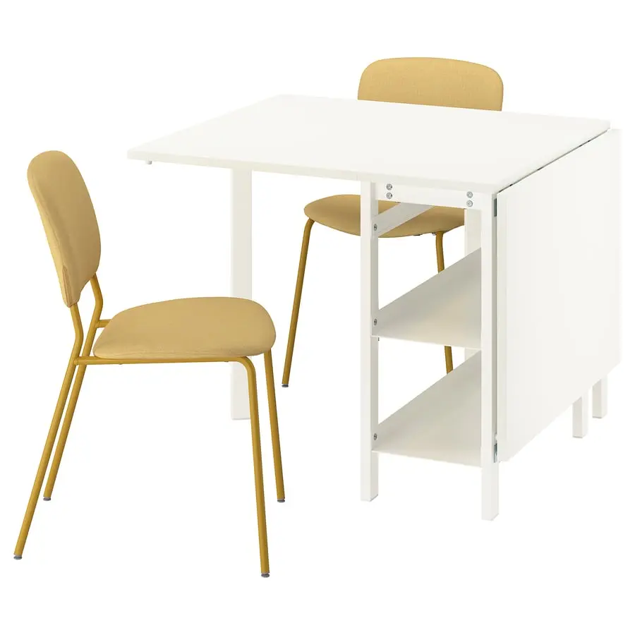Set masa + 2 scaune Ikea Vihals/Tibbleby 39/95/151x90 (Alb/Galben)