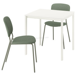Комплект стол + 2 стула Ikea Vihals/Tibbleby 74x74 (Белый/Серо-зеленый)