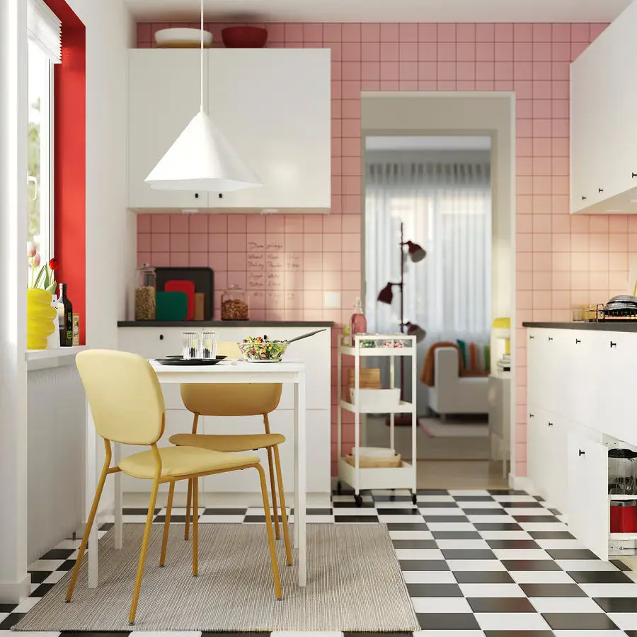 Set masa + 2 scaune Ikea Vihals/Tibbleby 74x74 (Alb/Galben) - 5