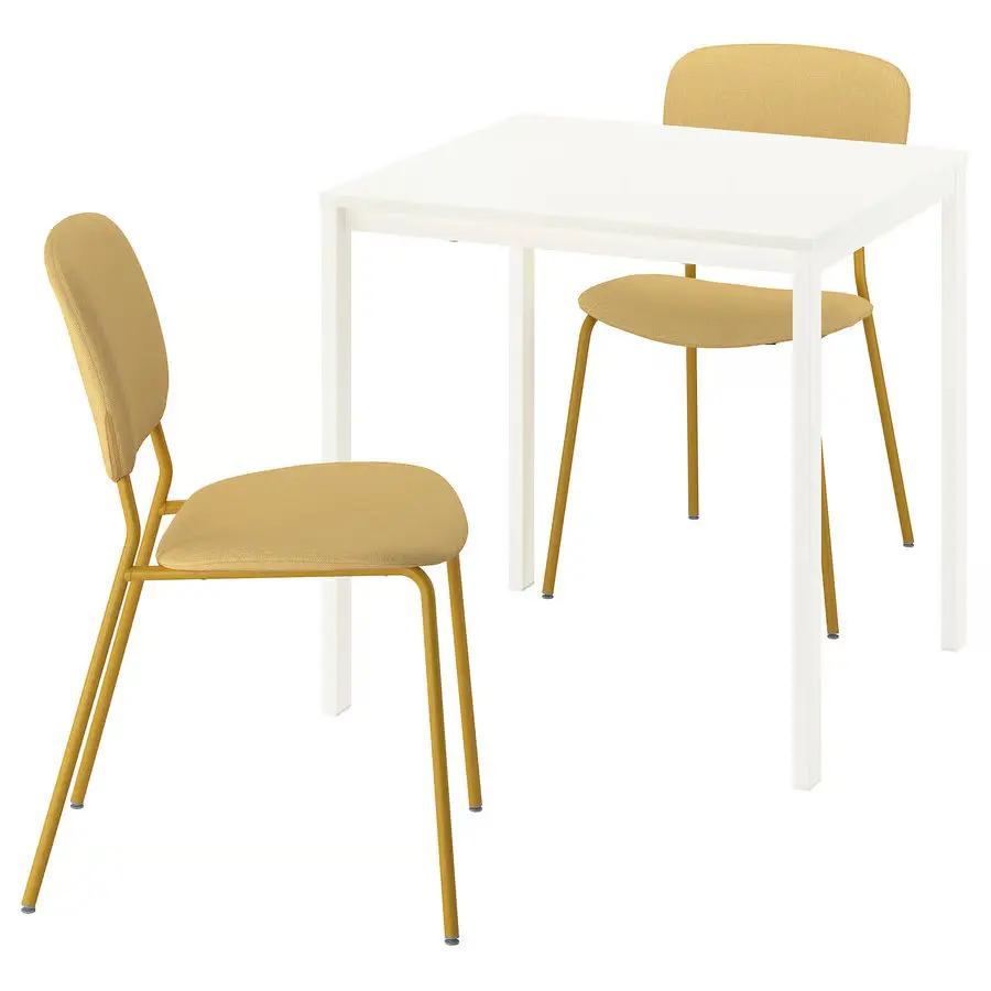 Set masa + 2 scaune Ikea Vihals/Tibbleby 74x74 (Alb/Galben)