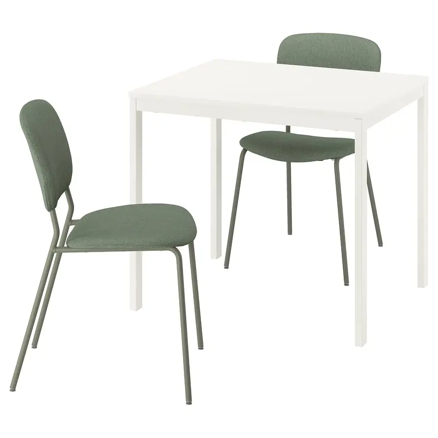 Set masa + 2 scaune Ikea Vihals/Tibbleby 84/120x74 (Alb/Gri-verde)