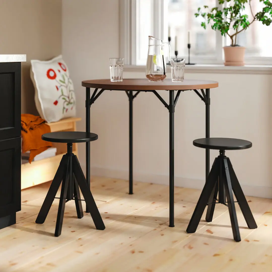 Комплект стол + 2 табурета Ikea Grotan/Rudstorp 80см (Коричневый/Черный)