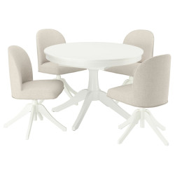 Комплект стол + 4 поворотных стула Ikea Rosentorp/Kilanda 110/155 (Белый/Светло-бежевый) Thumb