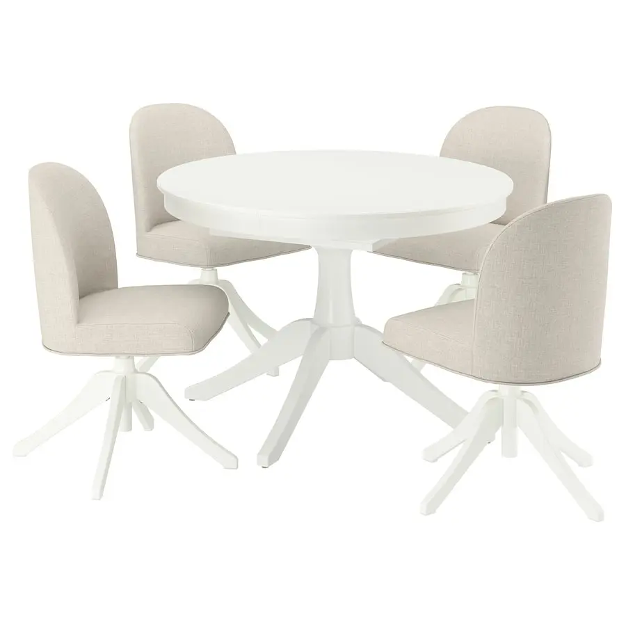 Комплект стол + 4 поворотных стула Ikea Rosentorp/Kilanda 110/155 (Белый/Светло-бежевый) - 2