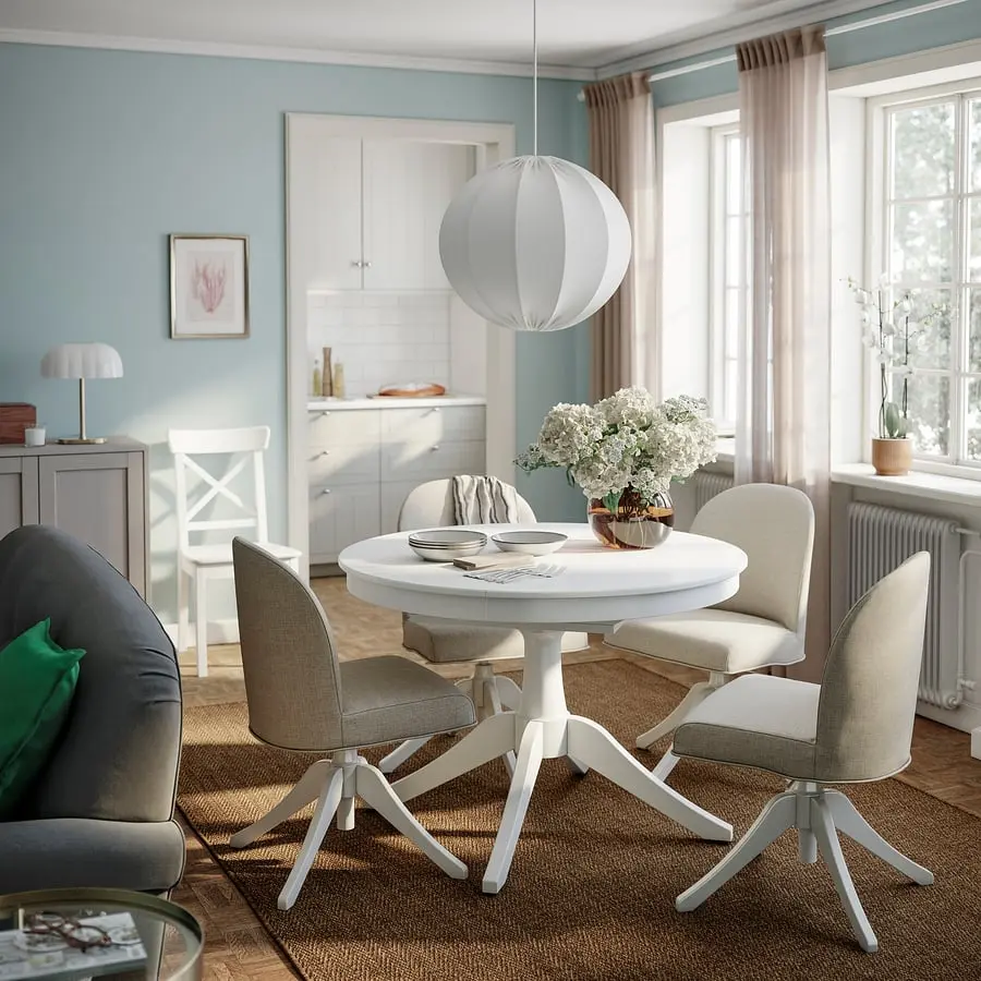 Комплект стол + 4 поворотных стула Ikea Rosentorp/Kilanda 110/155 (Белый/Светло-бежевый)
