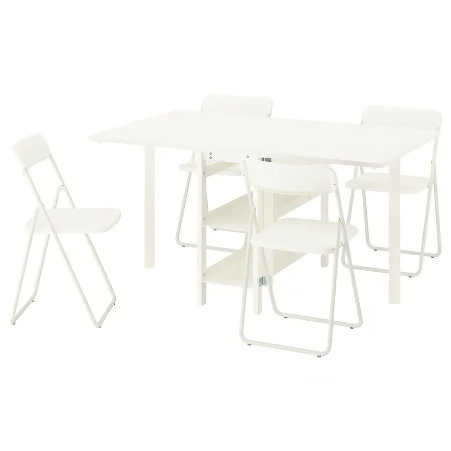 Комплект стол + 4 складных стула Ikea Vihals 39/95/151x90 (Белый)