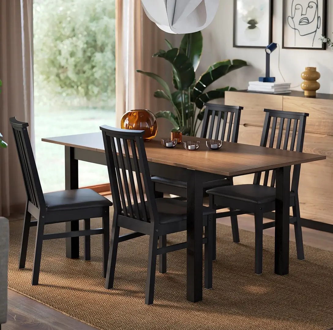 Комплект стол + 4 стула Ikea Alhult/Bomstad 120/170x80 (Черный/Коричневый)