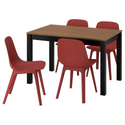 Комплект стол + 4 стула Ikea Alhut/Odger 120x80 (Коричневый/Красный) Thumb