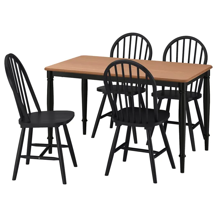Set masa + 4 scaune Ikea Danderyd/Skogsta 130 (Pin/Negru) - 2