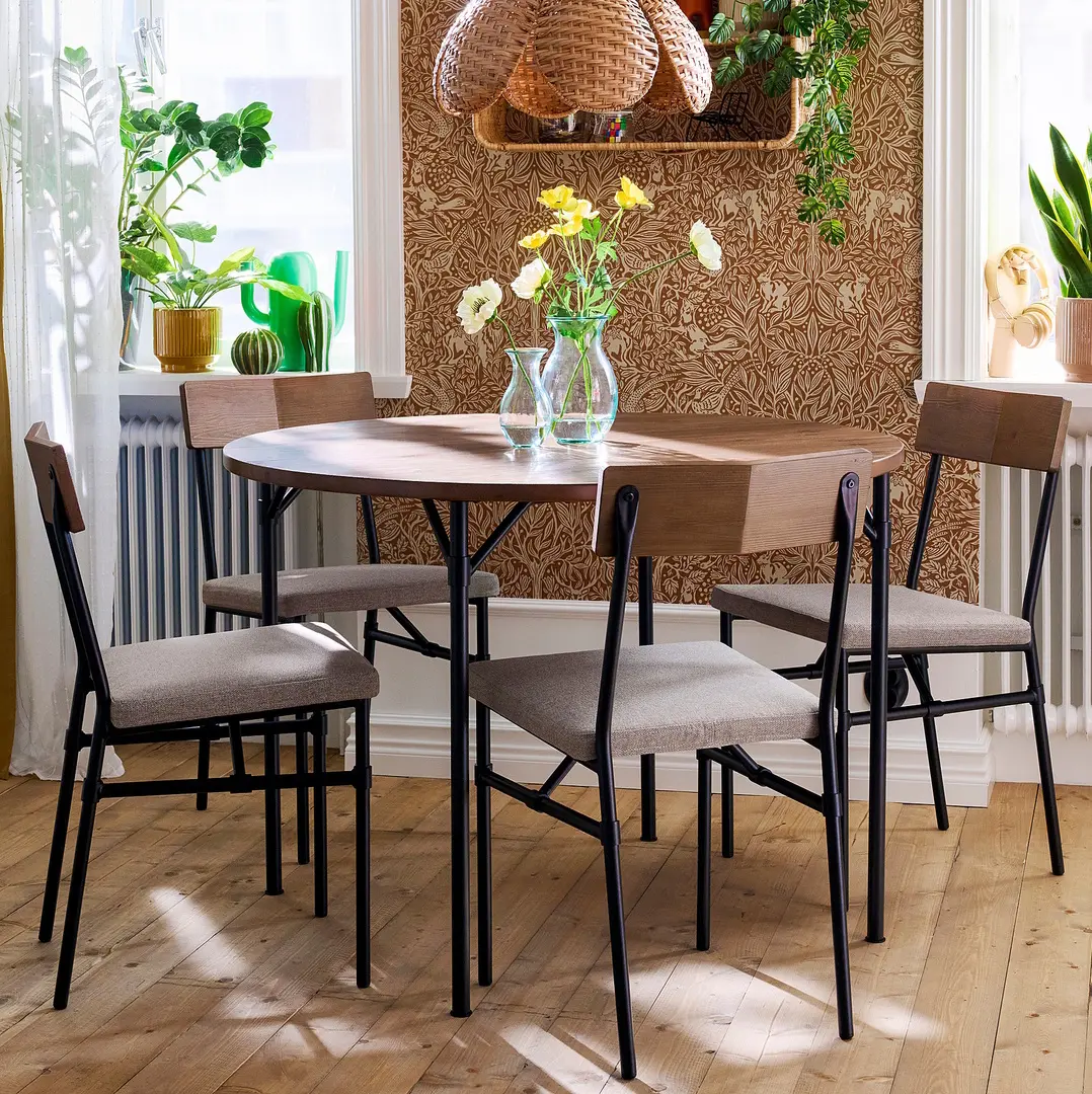 Комплект стол + 4 стула Ikea Grotan/Tibbleby 105см (Коричневый/Темно-бежевый)
