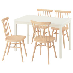 Комплект стол + 4 стула Ikea Hauga/Hogved 118x74 (Белый/Береза)