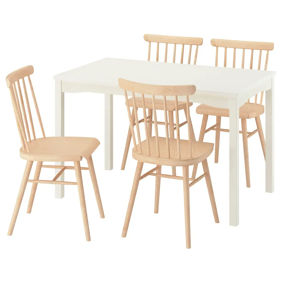 Комплект стол + 4 стула Ikea Hauga/Hogved 118x74 (Белый/Береза)