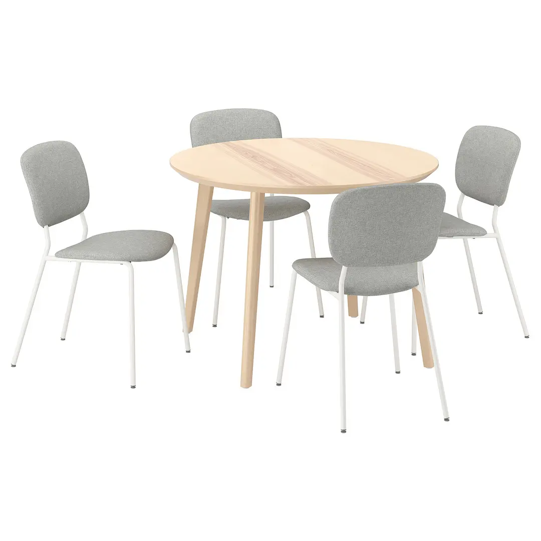 Комплект стол + 4 стула Ikea Lisabo/Vihals/Tibbleby 105см (Ясень/Серо-бежевый)