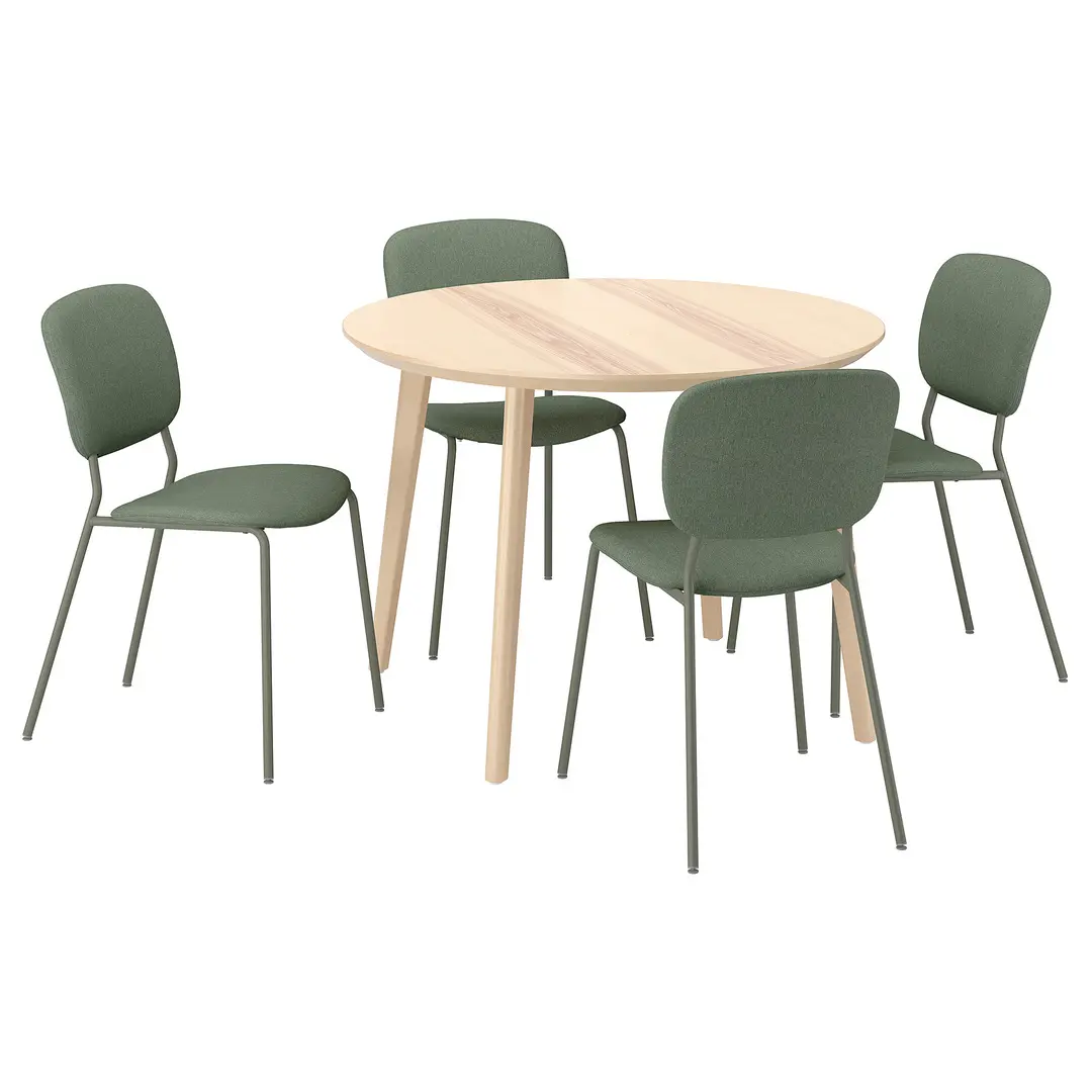 Set masa + 4 scaune Ikea Lisabo/Vihals/Tibbleby 105cm (Frasin/Gri-verde)