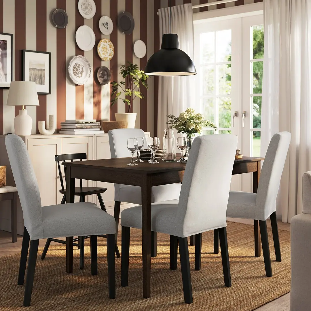 Комплект стол + 4 стула Ikea Nasinge/Bergmund/Orrsta 130/190x80 (Коричневый/Серый)
