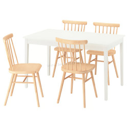 Комплект стол + 4 стула Ikea Nasinge/Hogved 130x80 (Белый/Береза)