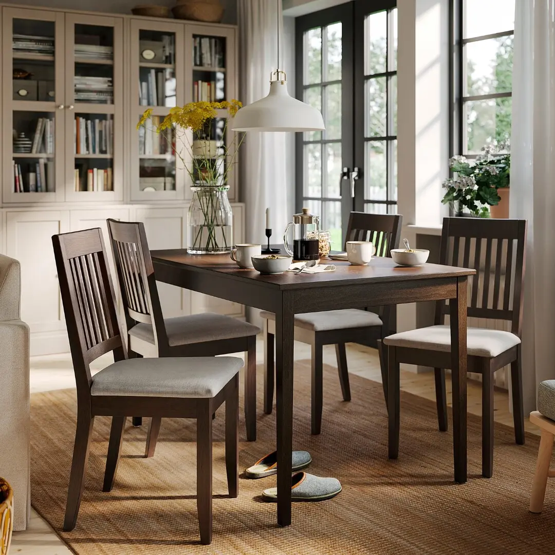 Комплект стол + 4 стула Ikea Nasinge/Kilanda 130x80 (Коричневый/Бежевый)