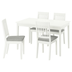 Комплект стол + 4 стула Ikea Nasinge/Tibbleby 130/190x80 (Белый/Серо-бежевый) Thumb