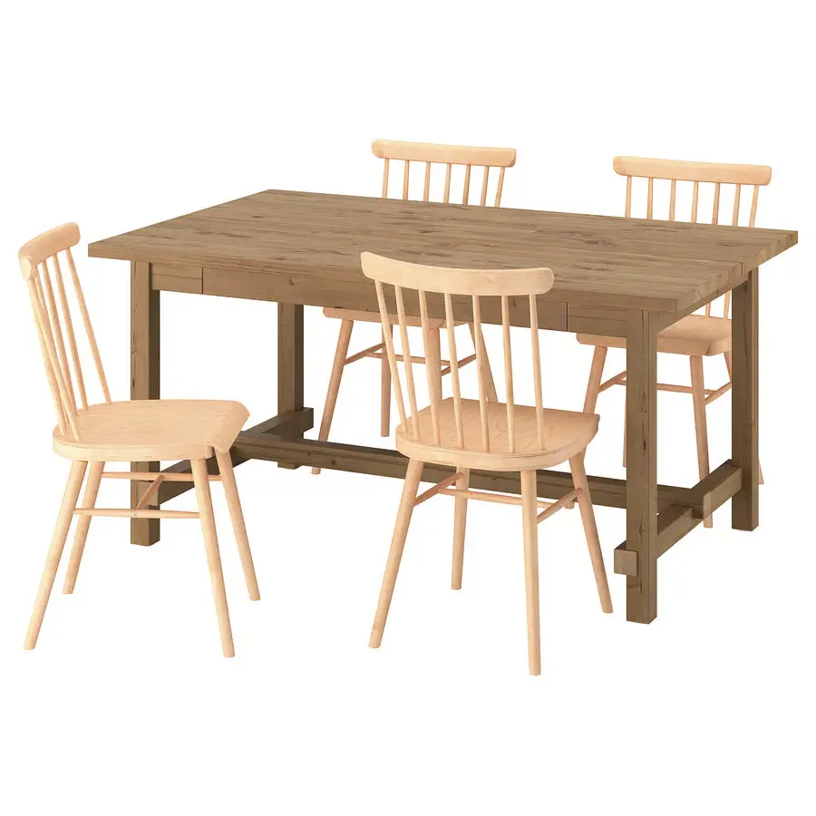 Комплект стол + 4 стула Ikea Nordviken/Hogved 152/223 (Состаренный дуб/Береза) - 2