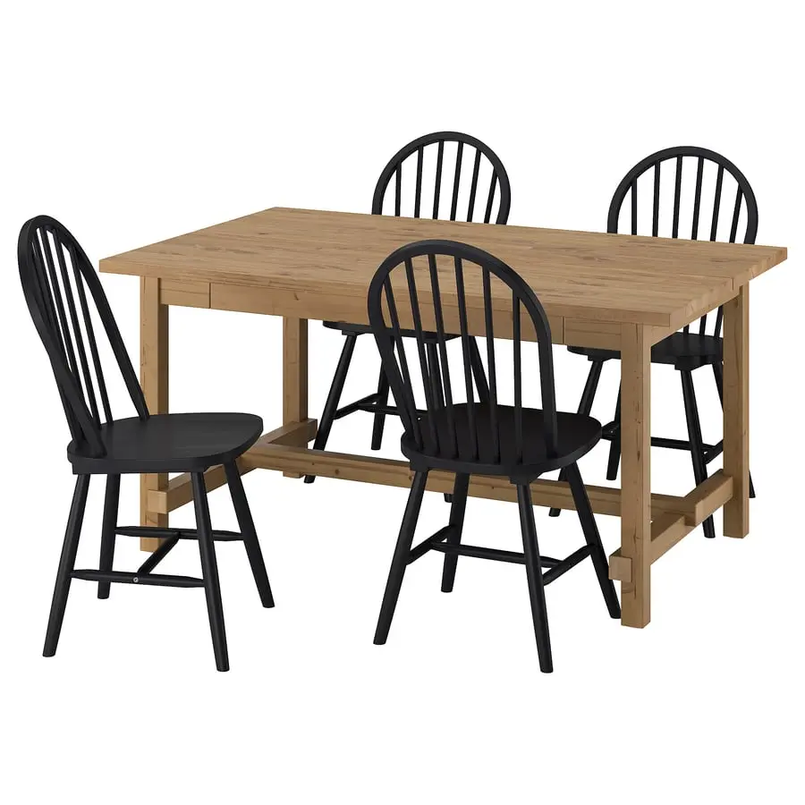 Set masa + 4 scaune Ikea Nordviken/Skogsta 152/223 (Stejar antichizat/Negru) - 2