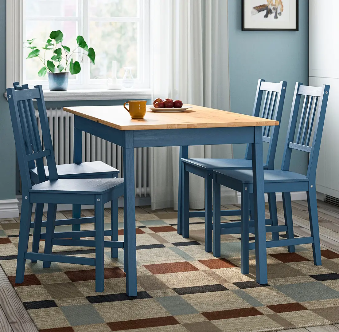 Set masa + 4 scaune Ikea Pinntorp (Albastru/Maro deschis)