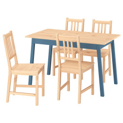 Set masa + 4 scaune Ikea Pinntorp (Maro deschis/Albastru) Thumb