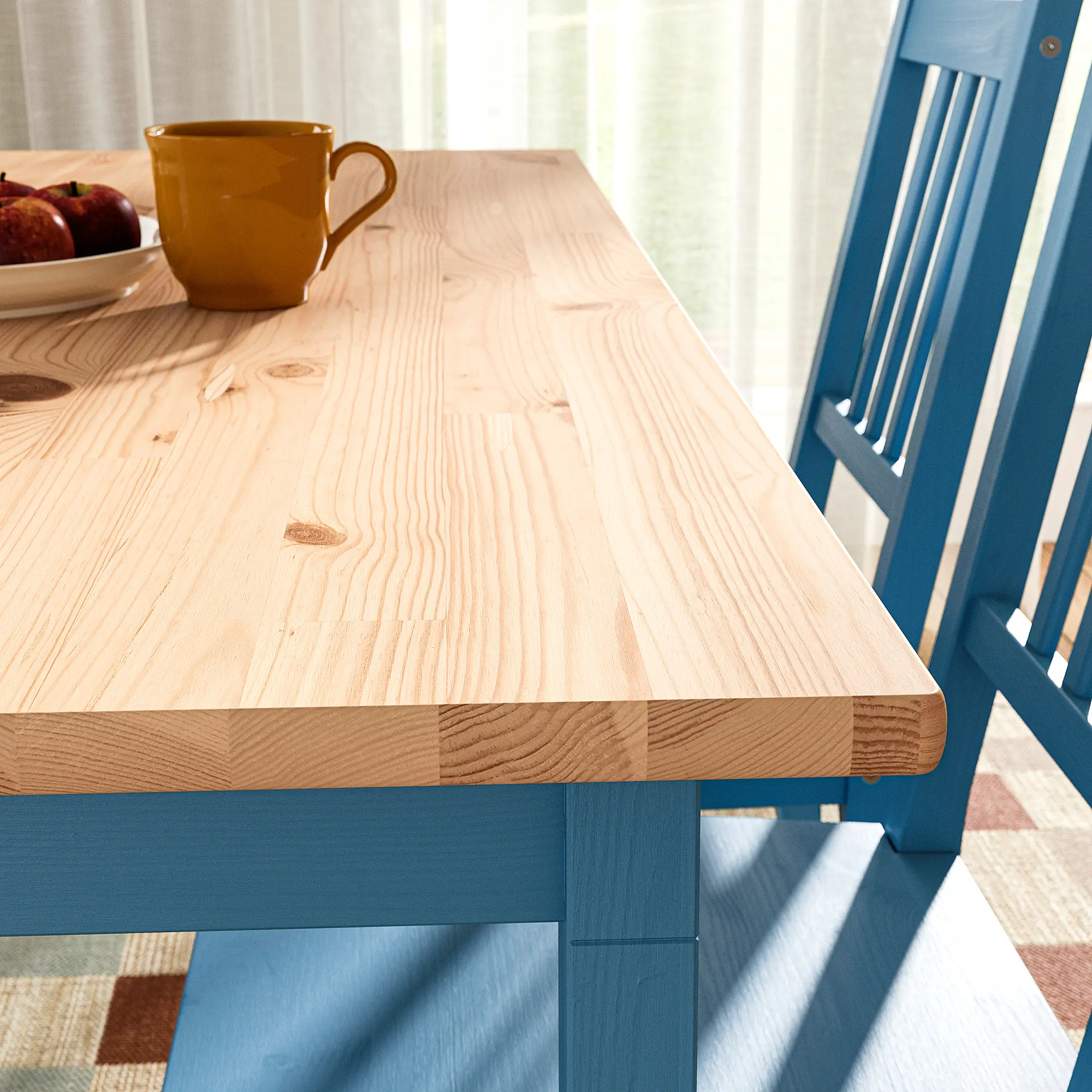 Set masa + 4 scaune Ikea Pinntorp (Maro deschis/Albastru) - 3
