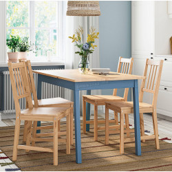 Комплект стол + 4 стула Ikea Pinntorp (Светло-коричневый/Синий)