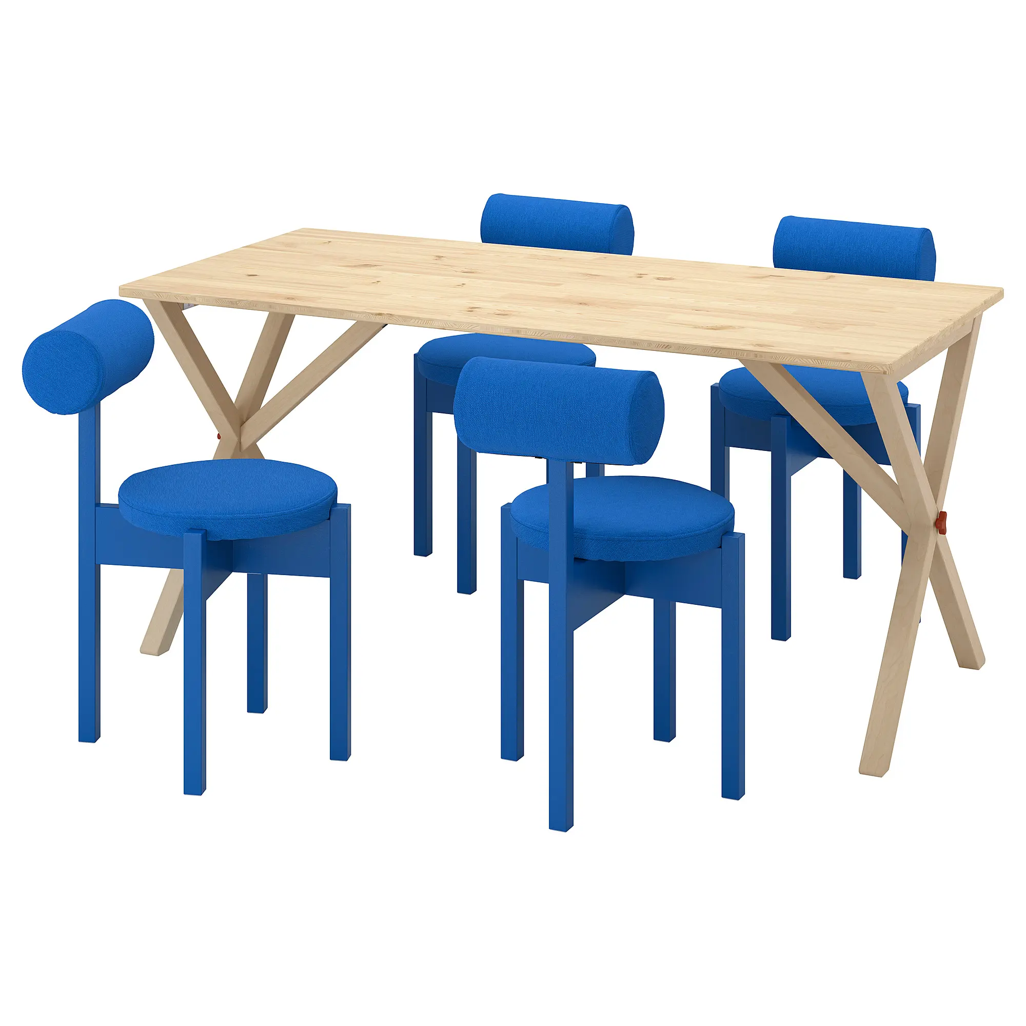 Комплект стол + 4 стула Ikea PS 2026 Knaback 156x75 (Сосна/Синий) - 2