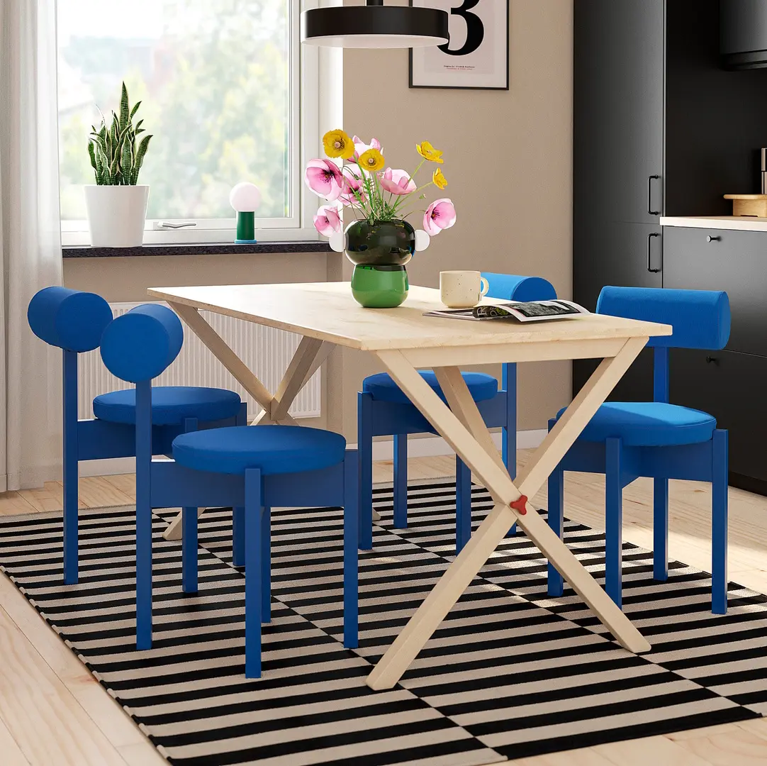 Комплект стол + 4 стула Ikea PS 2026 Knaback 156x75 (Сосна/Синий)