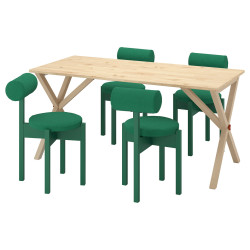 Комплект стол + 4 стула Ikea PS 2026 Knaback 156x75 (Сосна/Темно-зеленый) Thumb