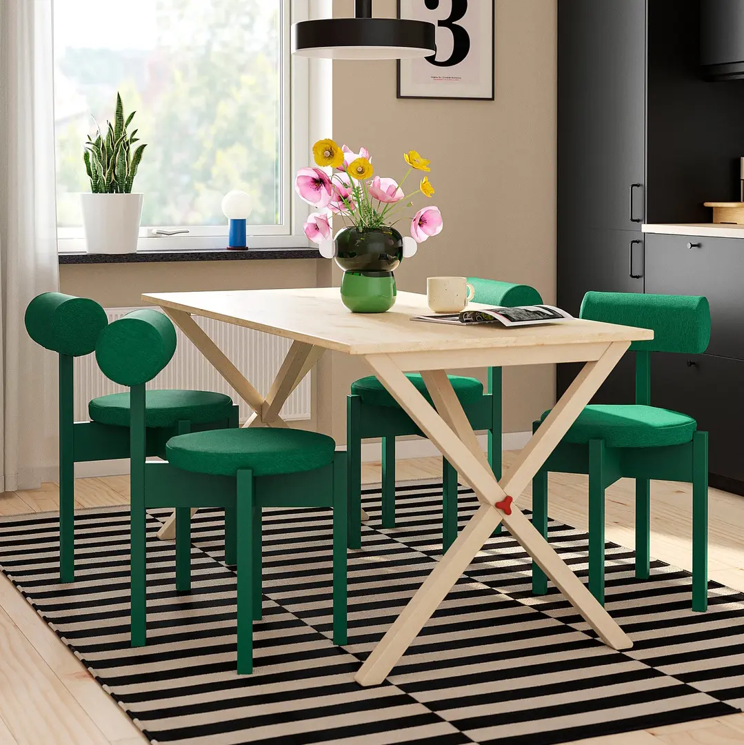 Комплект стол + 4 стула Ikea PS 2026 Knaback 156x75 (Сосна/Темно-зеленый)