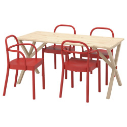 Комплект стол + 4 стула Ikea PS 2026/Stockholm 156x75 (Сосна/Красный) Thumb