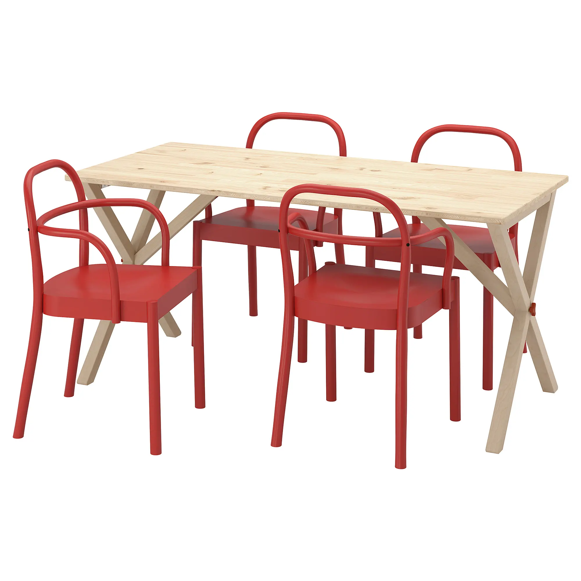 Комплект стол + 4 стула Ikea PS 2026/Stockholm 156x75 (Сосна/Красный) - 2