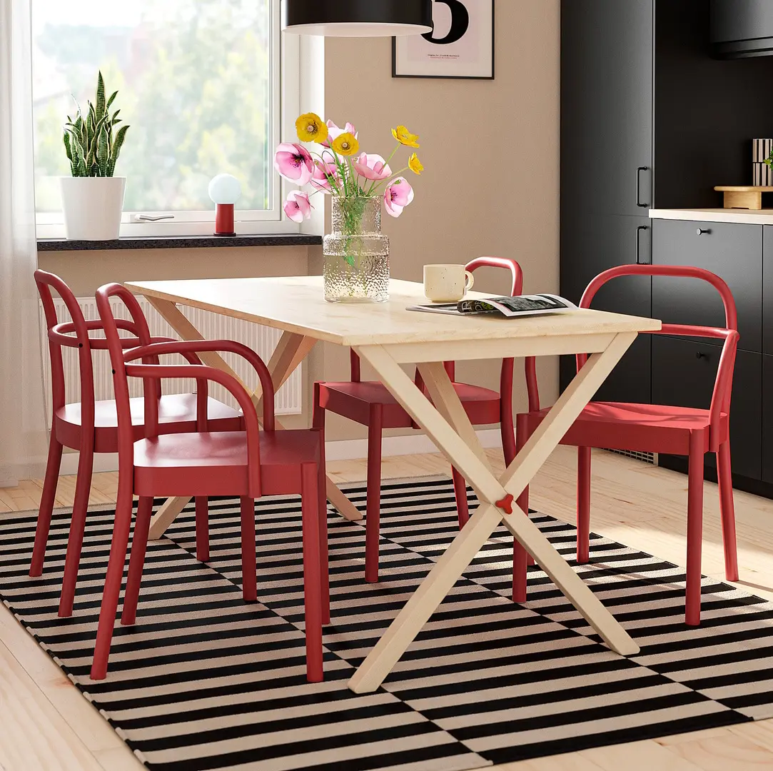Комплект стол + 4 стула Ikea PS 2026/Stockholm 156x75 (Сосна/Красный)