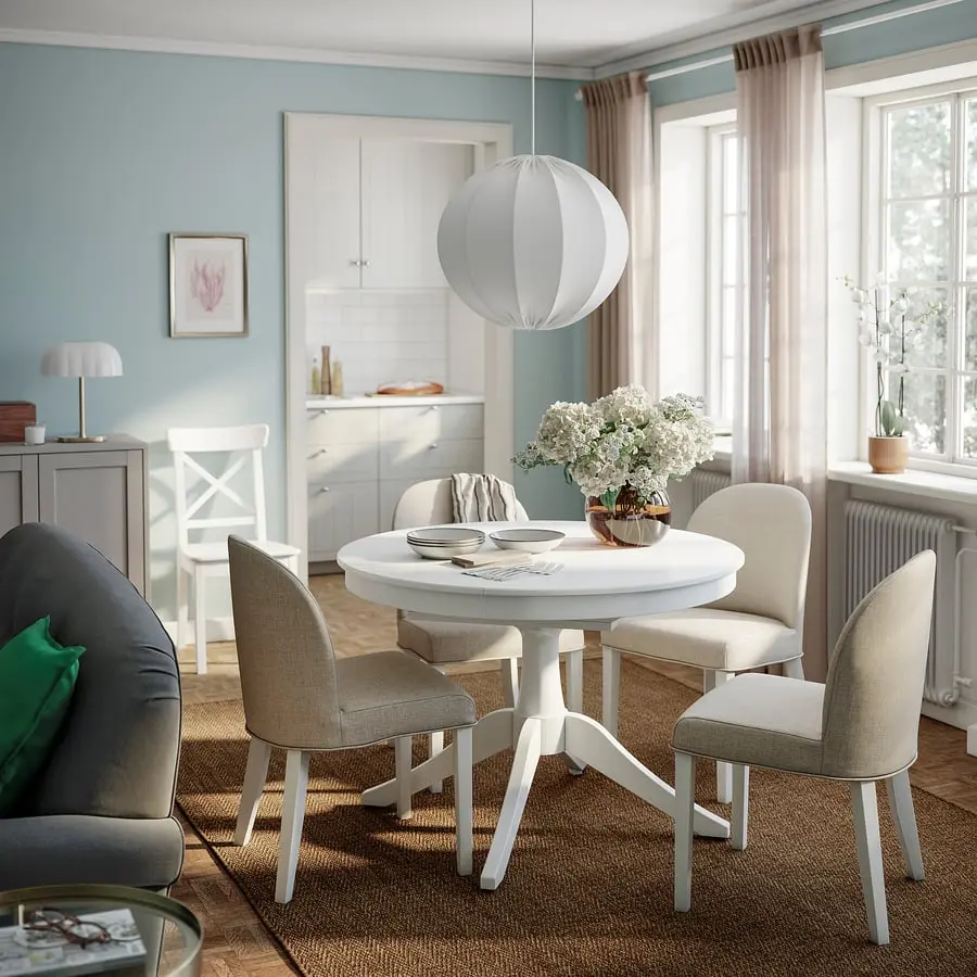Комплект стол + 4 стула Ikea Rosentorp/Kilanda 110/155 (Белый/Светло-бежевый)