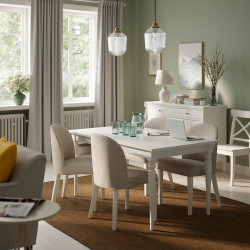Set masa + 4 scaune Ikea Rosentorp/Kilanda 155/215 (Alb/Bej deschis)