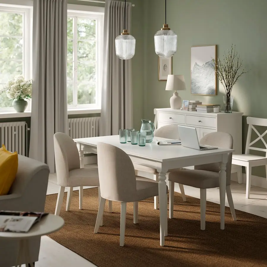 Set masa + 4 scaune Ikea Rosentorp/Kilanda 155/215 (Alb/Bej deschis)
