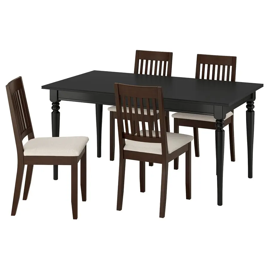 Set masa + 4 scaune Ikea Rosentorp/Nasinge/Kilanda 155/215x87 (Negru/Bej deschis) - 2
