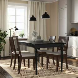 Set masa + 4 scaune Ikea Rosentorp/Nasinge/Kilanda 155/215x87 (Negru/Bej deschis)