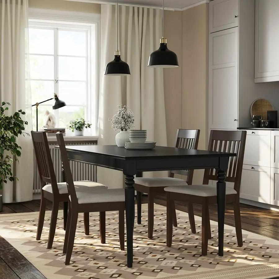 Set masa + 4 scaune Ikea Rosentorp/Nasinge/Kilanda 155/215x87 (Negru/Bej deschis)