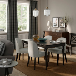 Set masa + 4 scaune Ikea Rosentorp/Tibbleby 155/215x87 (Negru/Bej-gri)