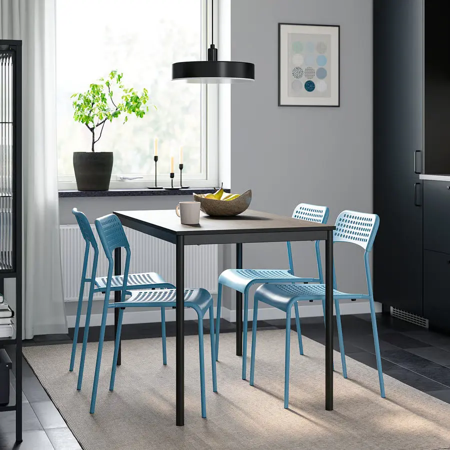Set masa + 4 scaune Ikea Sandsberg 110x67 (Negru/Albastru)