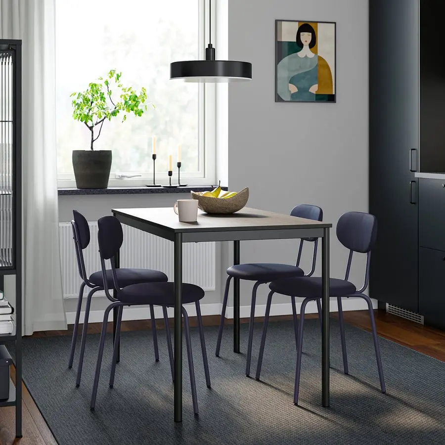 Set masa + 4 scaune Ikea Sandsberg/Remmarn 110x67 (Negru/Albastru inchis)