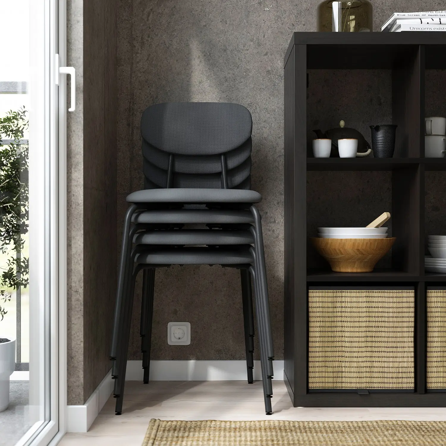 Комплект стол + 4 стула Ikea Sandsberg/Remmarn (Черный/Антрацит) - 5