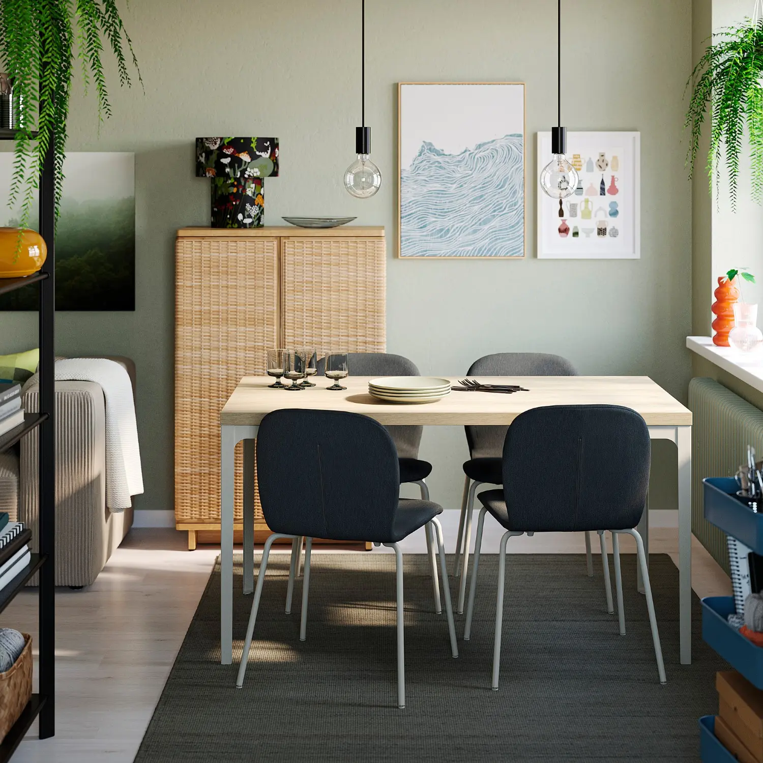 Комплект стол + 4 стула Ikea Skalsta/Knaback (Дуб/Темно-серый) - 3