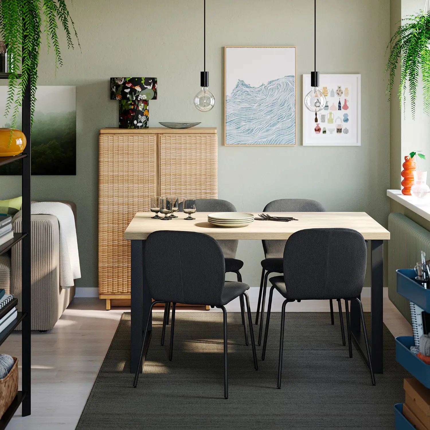 Set masa + 4 scaune Ikea Skalsta/Knaback U (Stejar/Gri inchis) - 4
